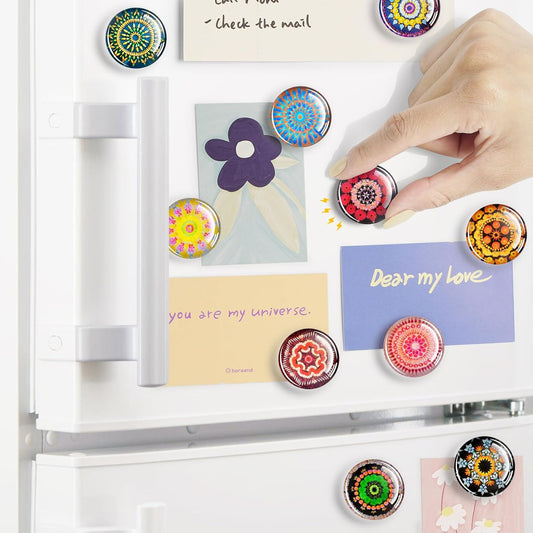 【24Pcs Colorful Glass Fridge Magnets】Round Pattern Decorative Strong Magnets for Refrigerator, Whiteboard, Office & Home Use