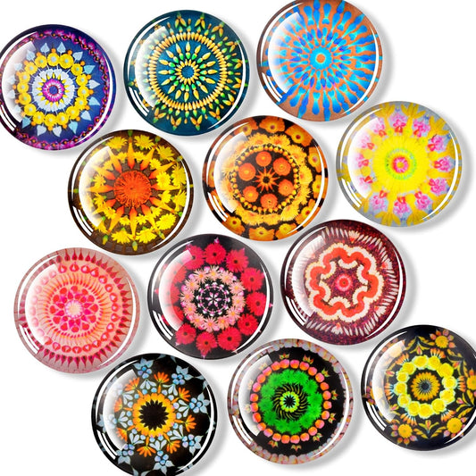 【24Pcs Colorful Glass Fridge Magnets】Round Pattern Decorative Strong Magnets for Refrigerator, Whiteboard, Office & Home Use